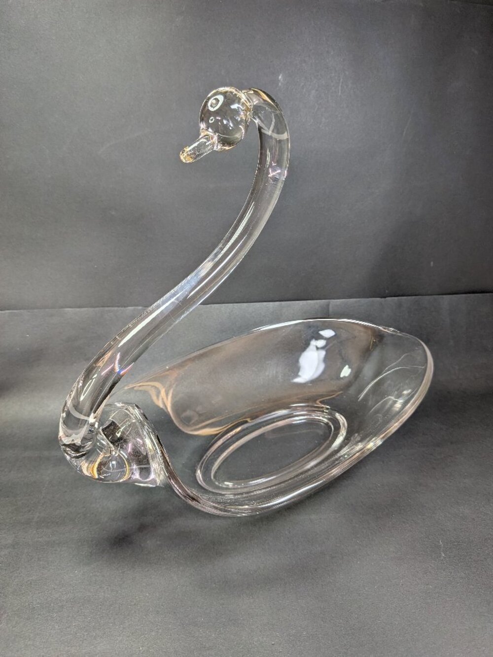 Large Vintage Clear Hand Blown Art Glass Swan Centerpiece Bowl 14" Pontil Mark